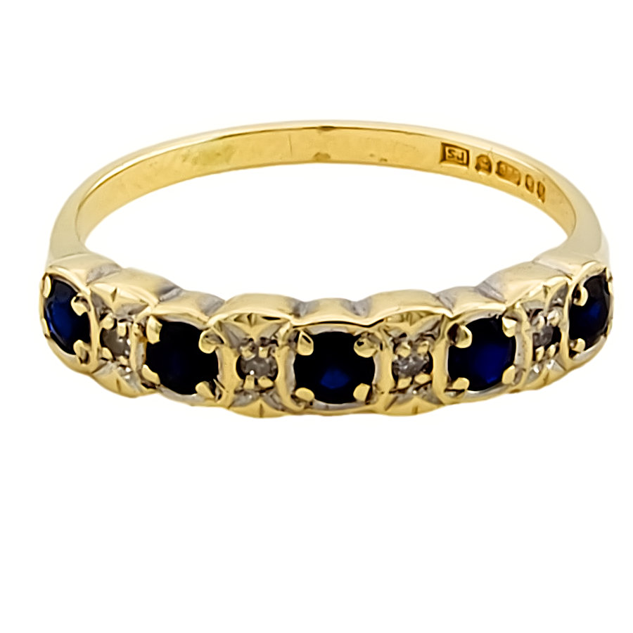 9ct gold Sapphire/Diamond half eternity Ring size M